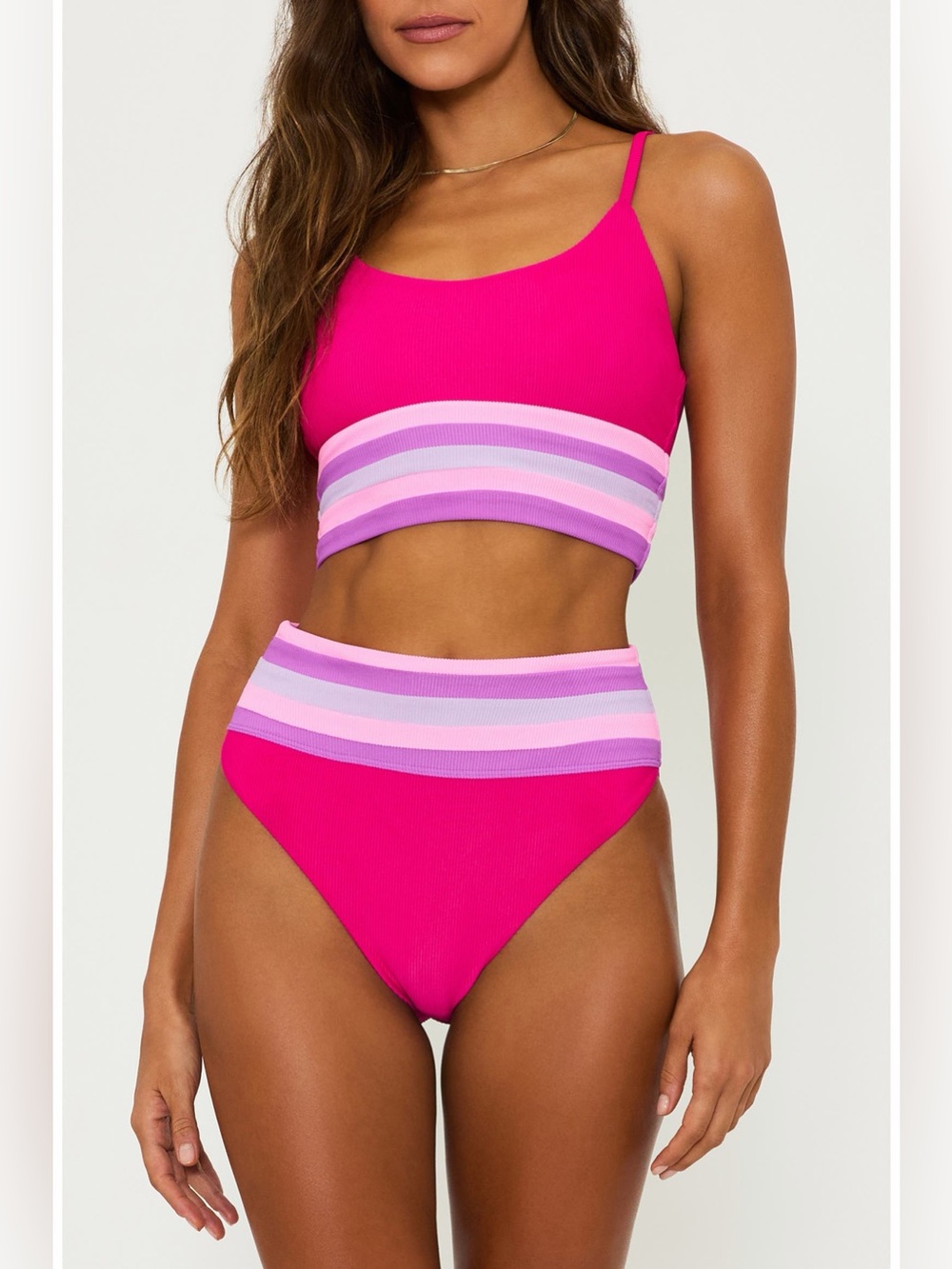 New! Beach Riot Millie High-Waist Bikini Bottom Raspberry Colorblock 3415 - Picture 2 of 10